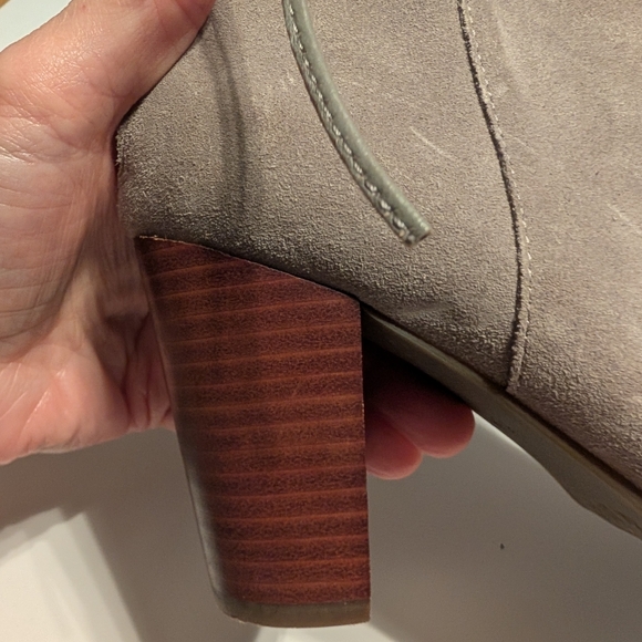 Crown & Ivy Morcella Ruffle Ankle Boots - Light Gray Suede - Picture 8 of 12